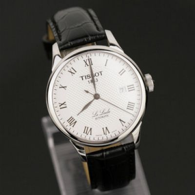 Replica TISSOT Watch SS White Roman Face and Black Leather Watch Strap